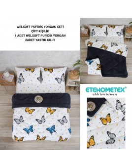 ETE HOMETEX ÇİFT KİŞİLİK LÜX WELSOFT YORGAN 195X215CM KELEBEK ANTRASİT 8696474231941